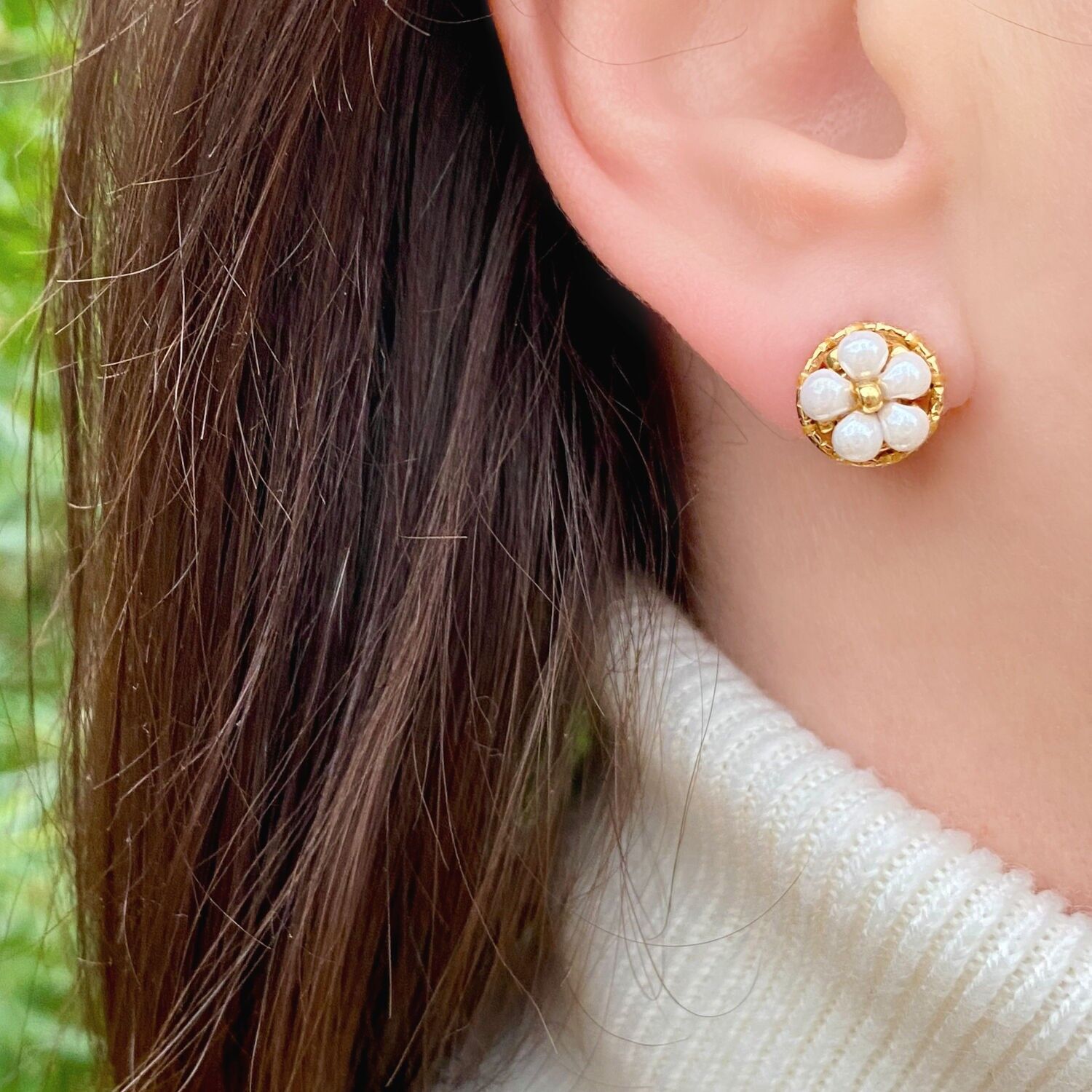 Puces Harumi - perles tissage fleurs romantique