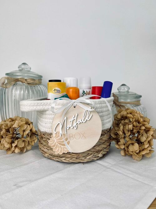 Notfallbox Seegras mit Anhänger / Notfall Körbchen zur Hochzeit oder für Feiern