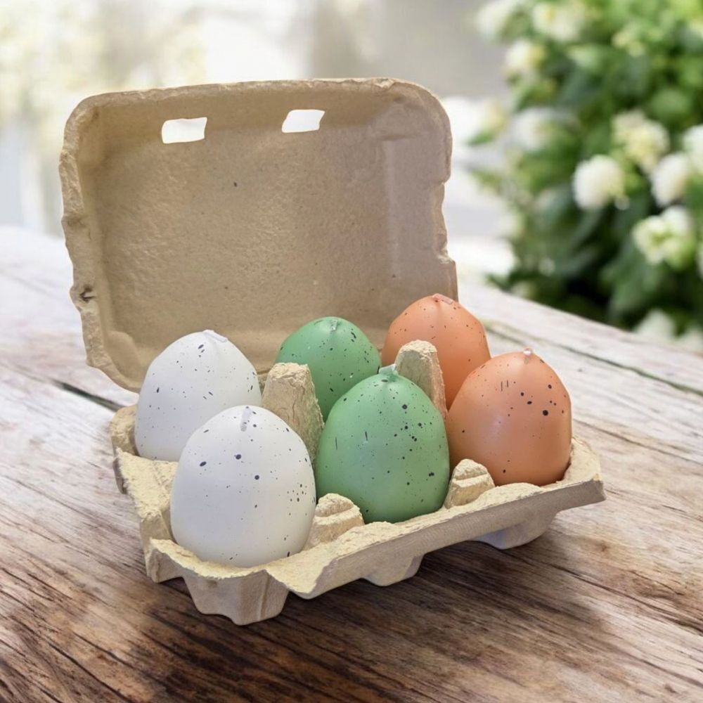 Candele a forma di uovo, set da 6, assortimento salvia