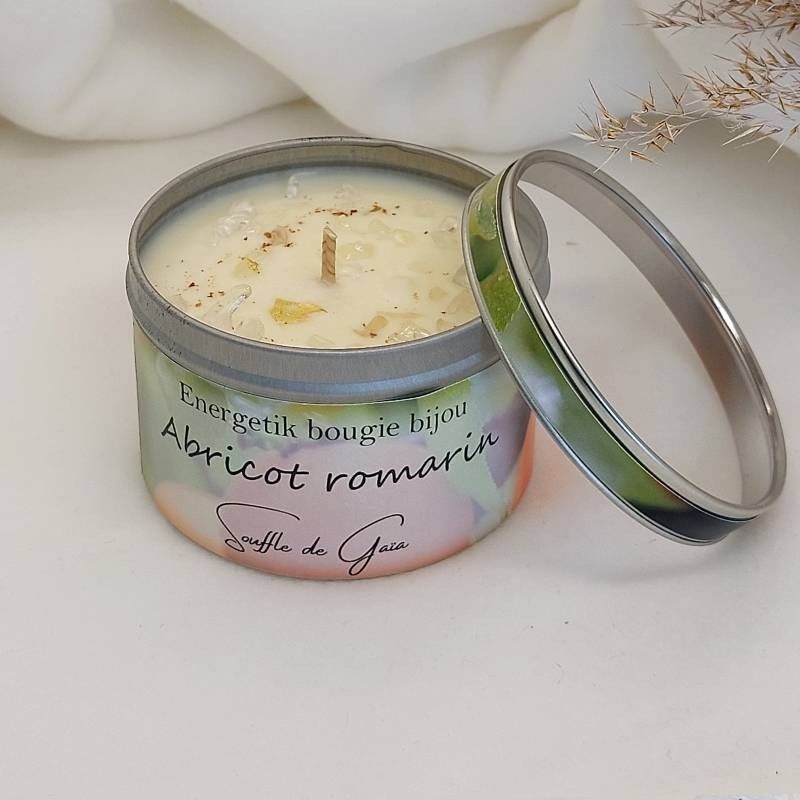 Candela gioiello profumata al rosmarino e albicocca - ciondolo in pietra litoterapica - Cera naturale - Fragranza Grasse