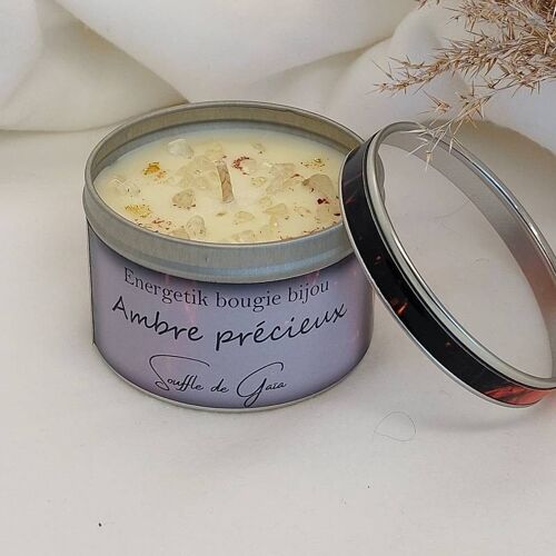 Bougie bijou senteur Ambre précieux - pendentif en pierre de lithothérapie - Cire naturelle -Parfum de Grasse