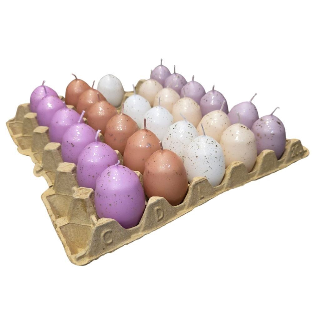 Candele a forma di uovo, set da 30, assortimento lavanda-cacao