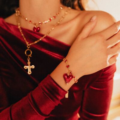 Set of two Necklaces and Bracelet | Red Hearts and Cross