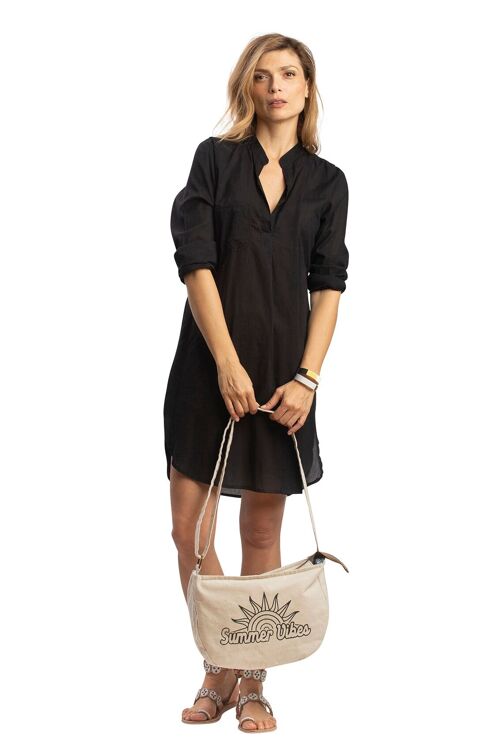 Pochette beige "Summer Vibes", anse tissu réglable, zip, coton, 35X25