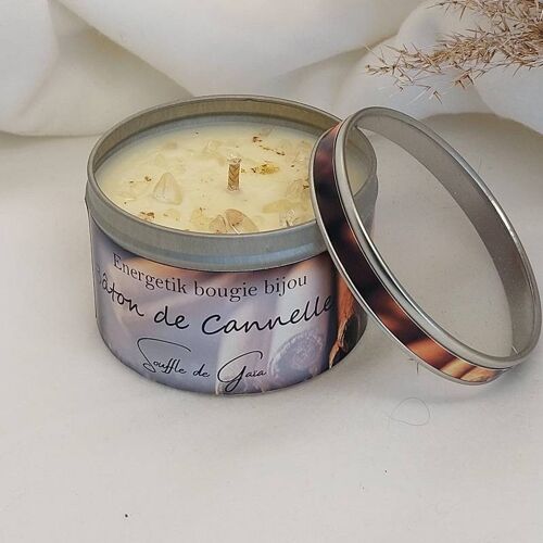 Bougie bijou bâton de cannelle - en cadeau pendentif en pierre de lithothérapie - cire naturelle - parfum de Grasse