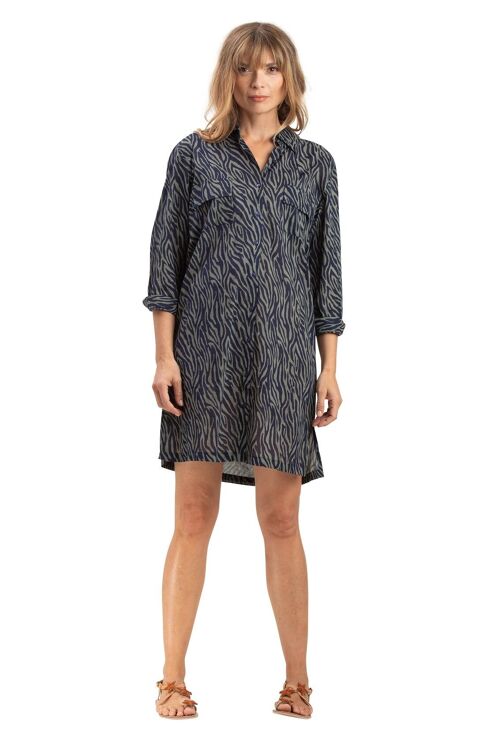 Robe/chemise "zebra Navy Acapulco", boutonnée, 2 poches poitrine, coton SMLXL