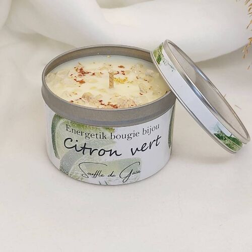 Bougie bijou senteur citron vert - en cadeau un pendentif en pierre de lithothérapie - cire naturelle - parfum de Grasse