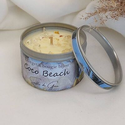 Vela joya con aroma a playa de coco - Colgante de piedra de litoterapia de regalo - Cera natural - Fragancia de Grasse