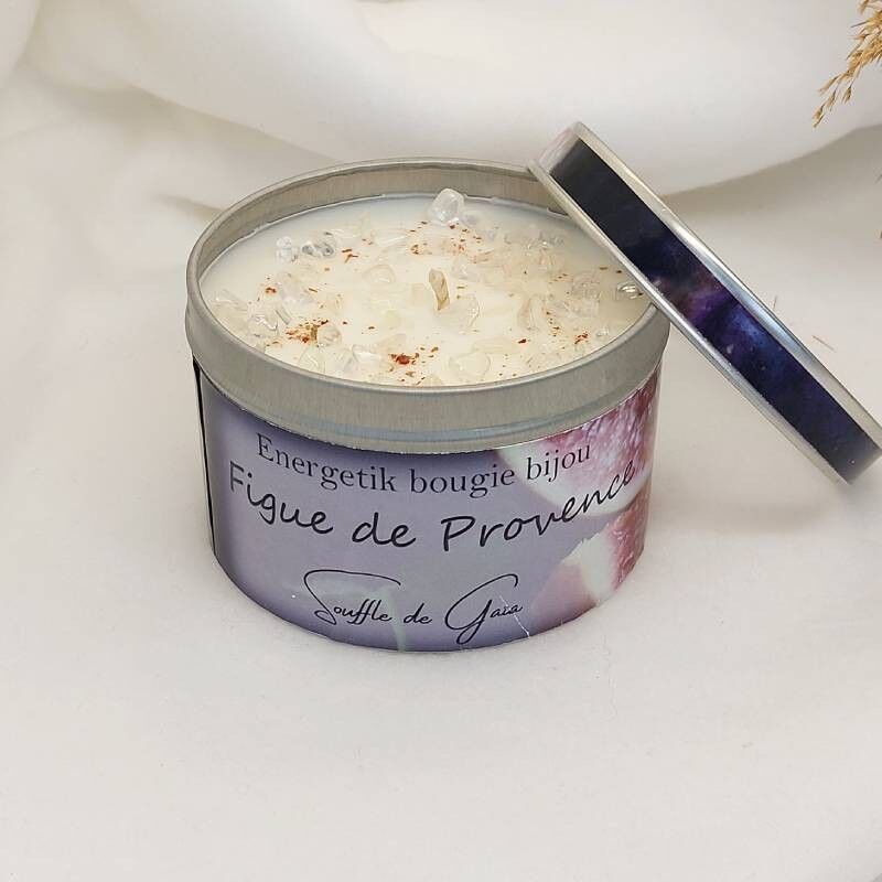 Candela gioiello al profumo di fico provenzale - ciondolo in pietra litoterapica omaggio - Cera naturale - Profumazione di Grasse