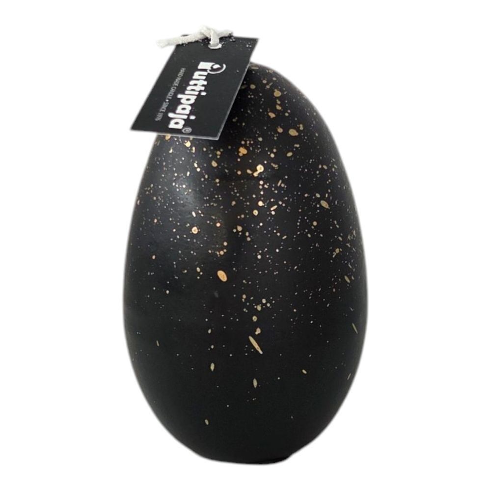 Candela a forma di uovo, nera con spruzzi dorati, 13 cm