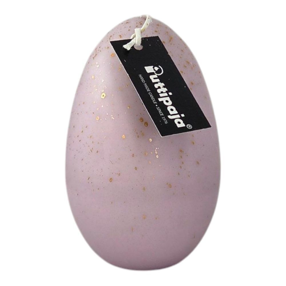 Candela a forma di uovo, lavanda con spruzzi d'oro, 13 cm