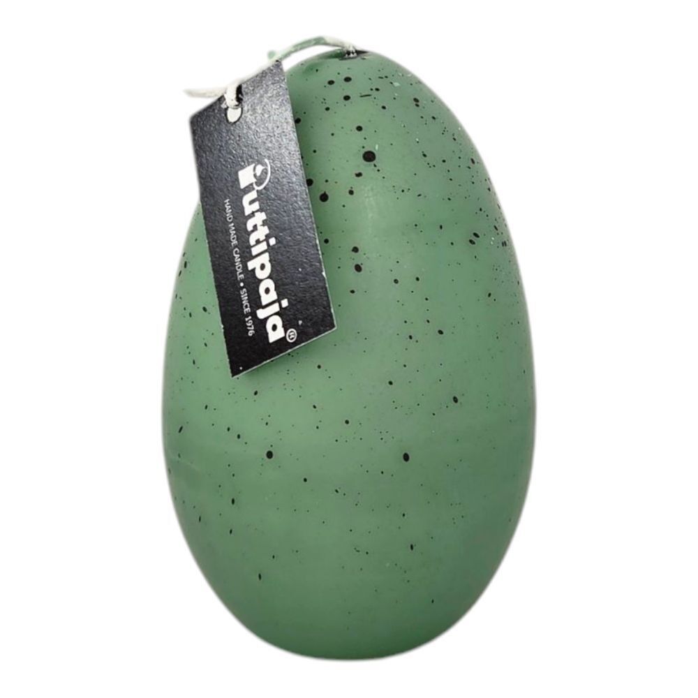 Candela a forma di uovo, salvia con spruzzi neri, 13 cm