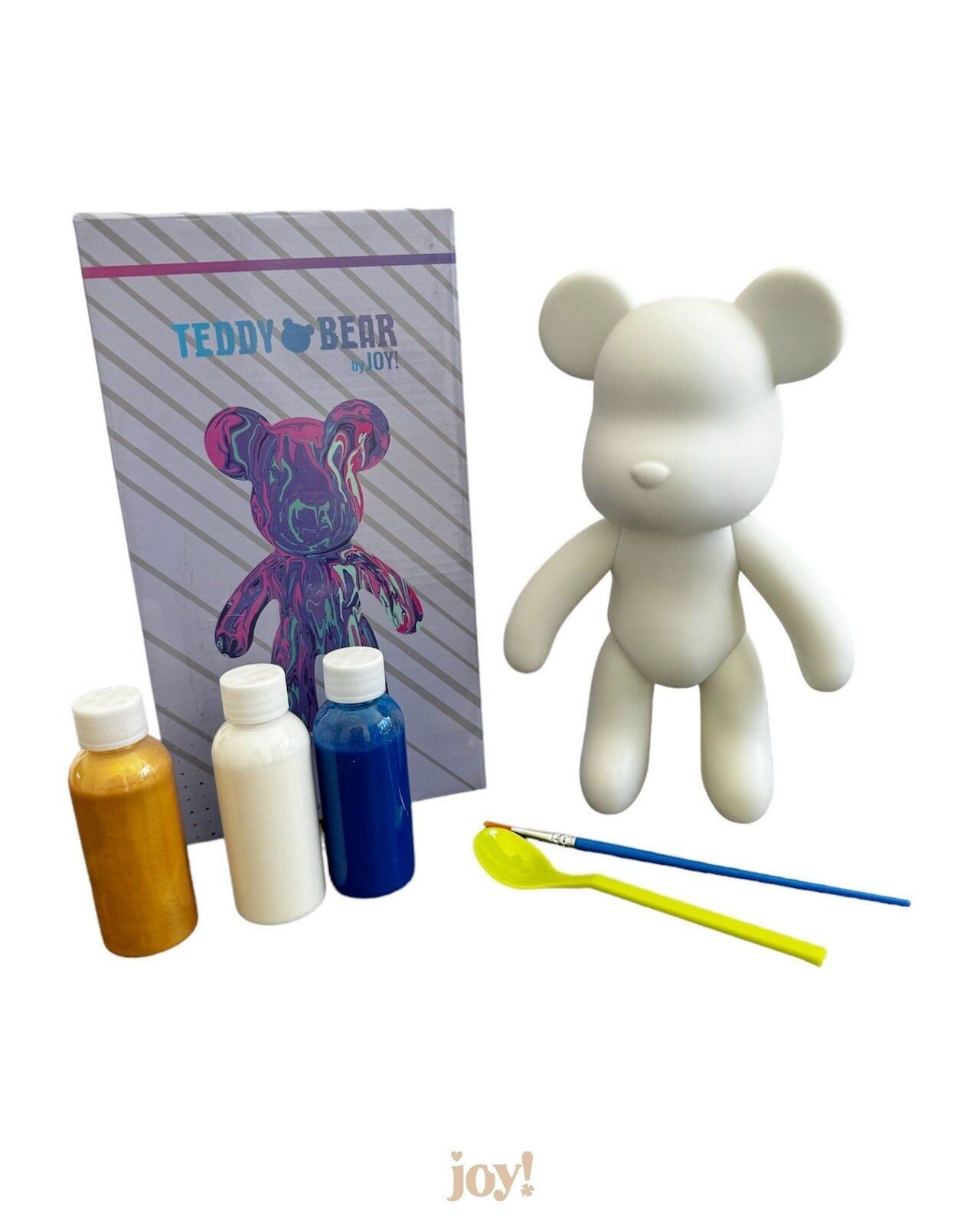 Fluid Art Pouring Paint Kit – Teddybär Blau / Weiß / Gold