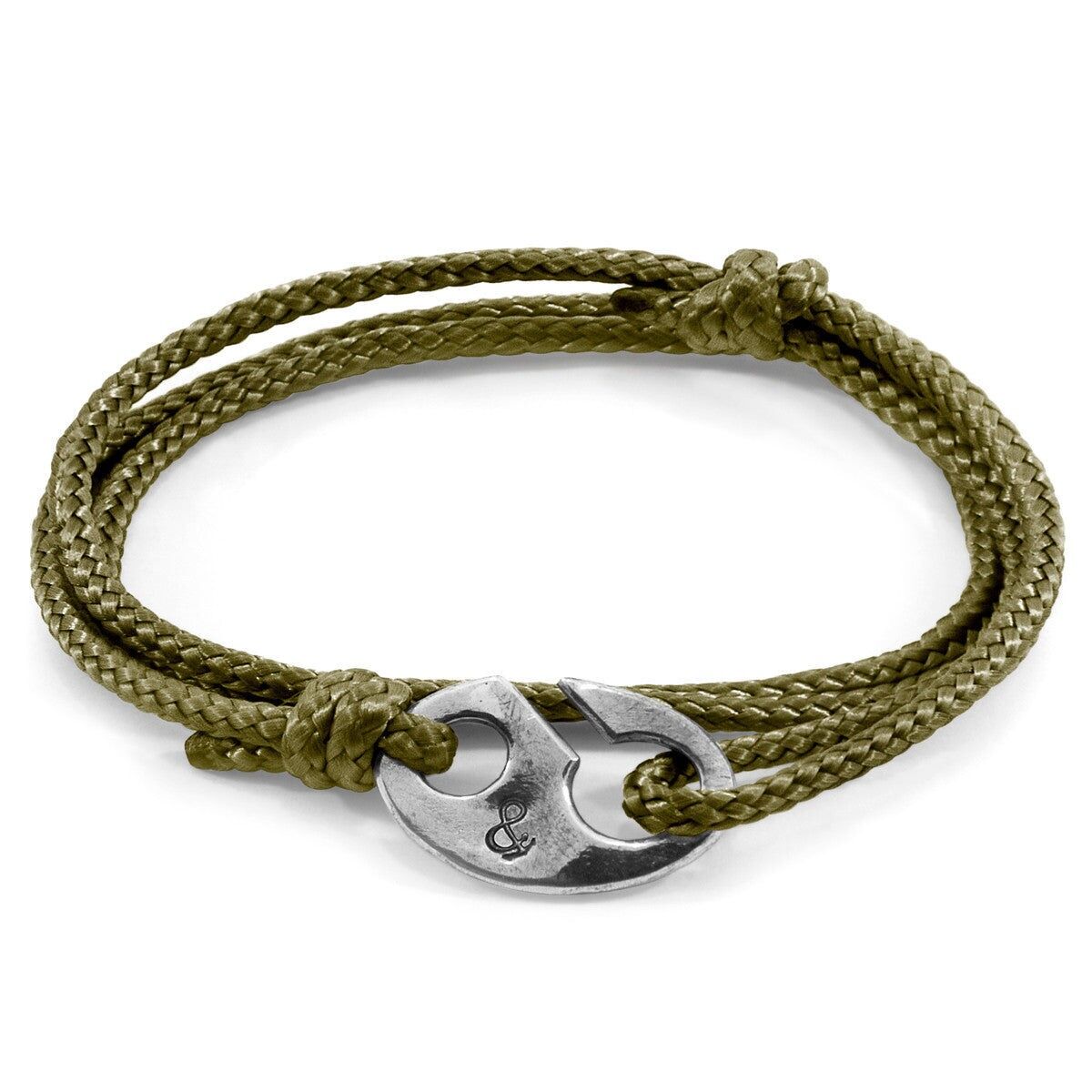 Bracciale Windsor in argento e corda verde cachi