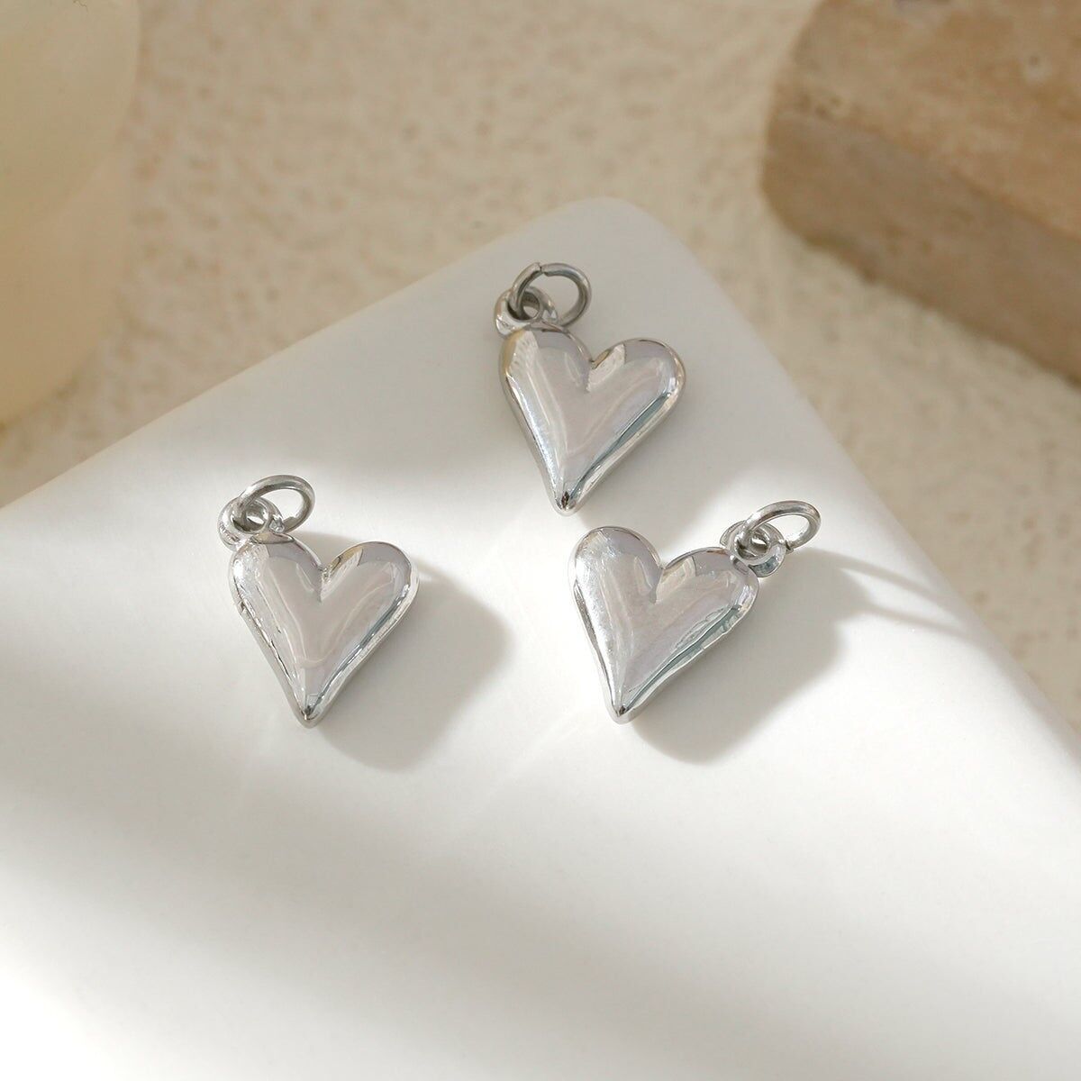 Juego de 3 colgantes de corazón lisos de plata