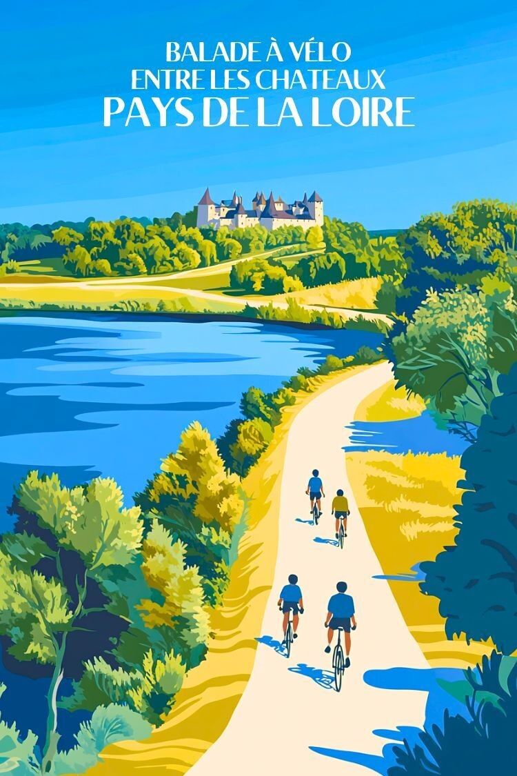 Poster Pays de la Loire - Giro in bicicletta e castelli