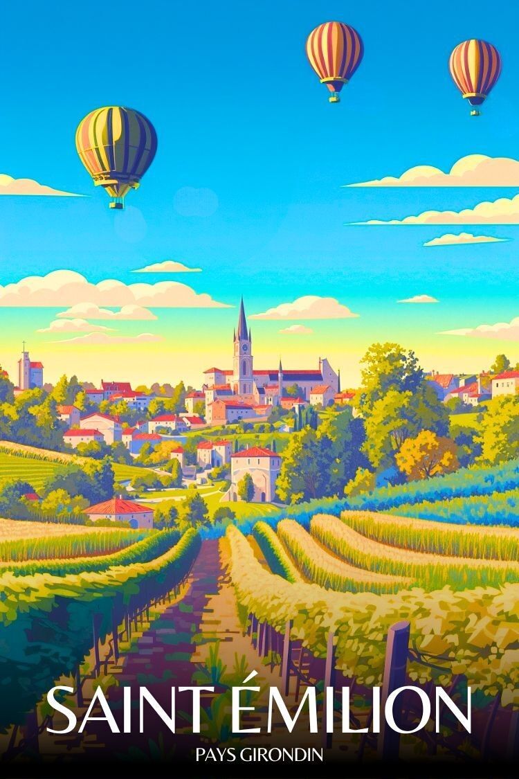 Saint-Émilion Poster – Rotwein & Heißluftballon