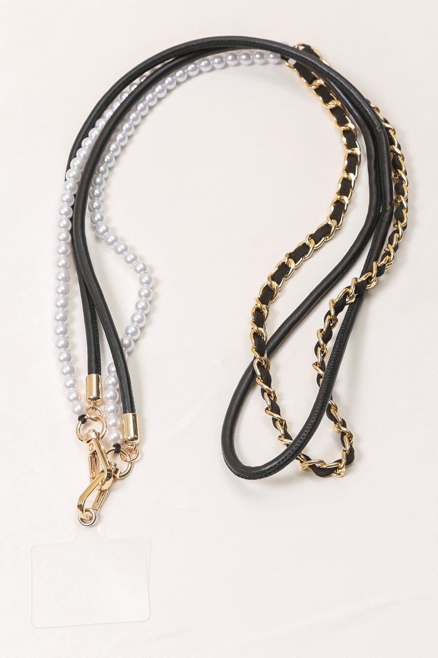 Handyband mit doppelter Perlenkette und Gummispitze zum Einstecken in eine Hülle