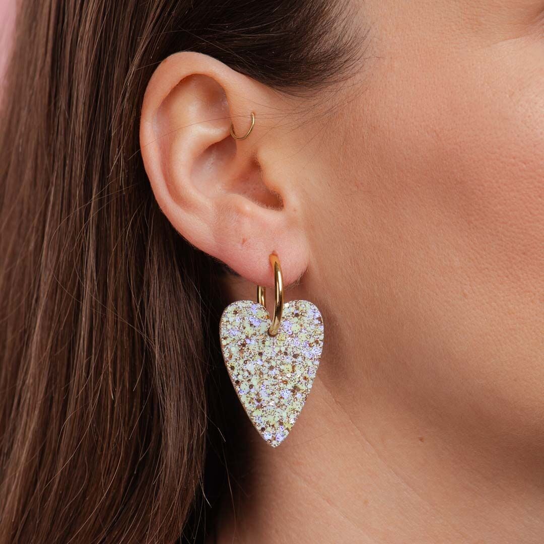 Orecchini a forma di cuore color champagne azzurro