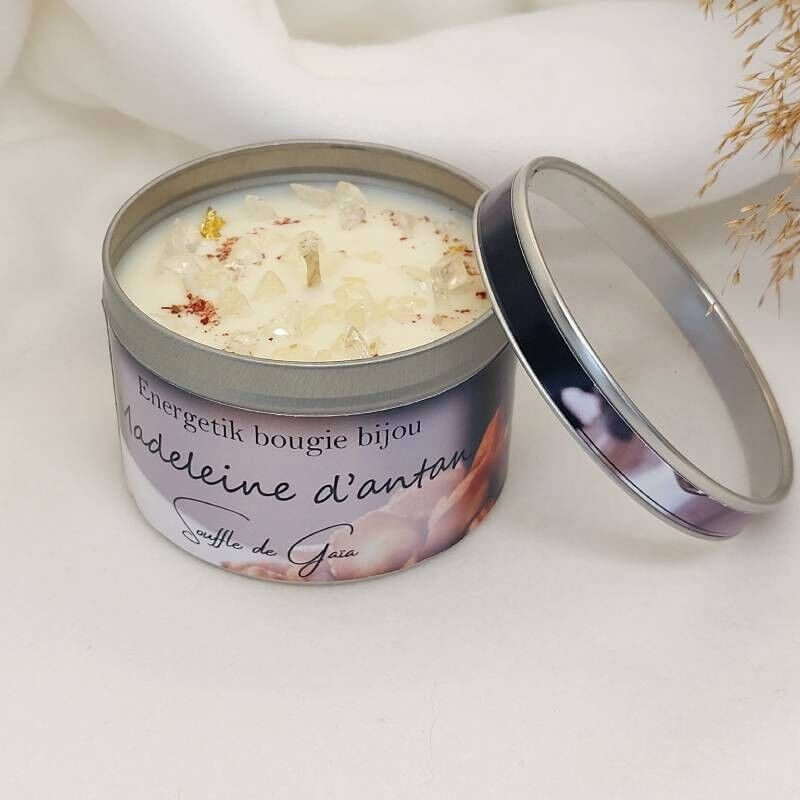 Candela gioiello profumata Madeleine d'antan - Ciondolo in pietra litoterapia in regalo - Profumo Grasse - Cera naturale