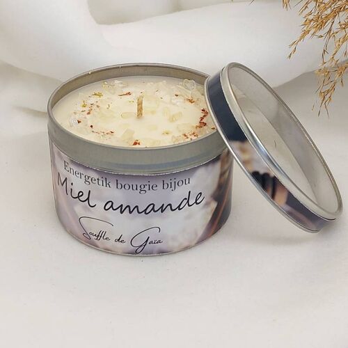 Bougie bijou senteur Miel Amande - En cadeau un pendentif en pierre de lithothérapie - cire naturelle - parfum de Grasse