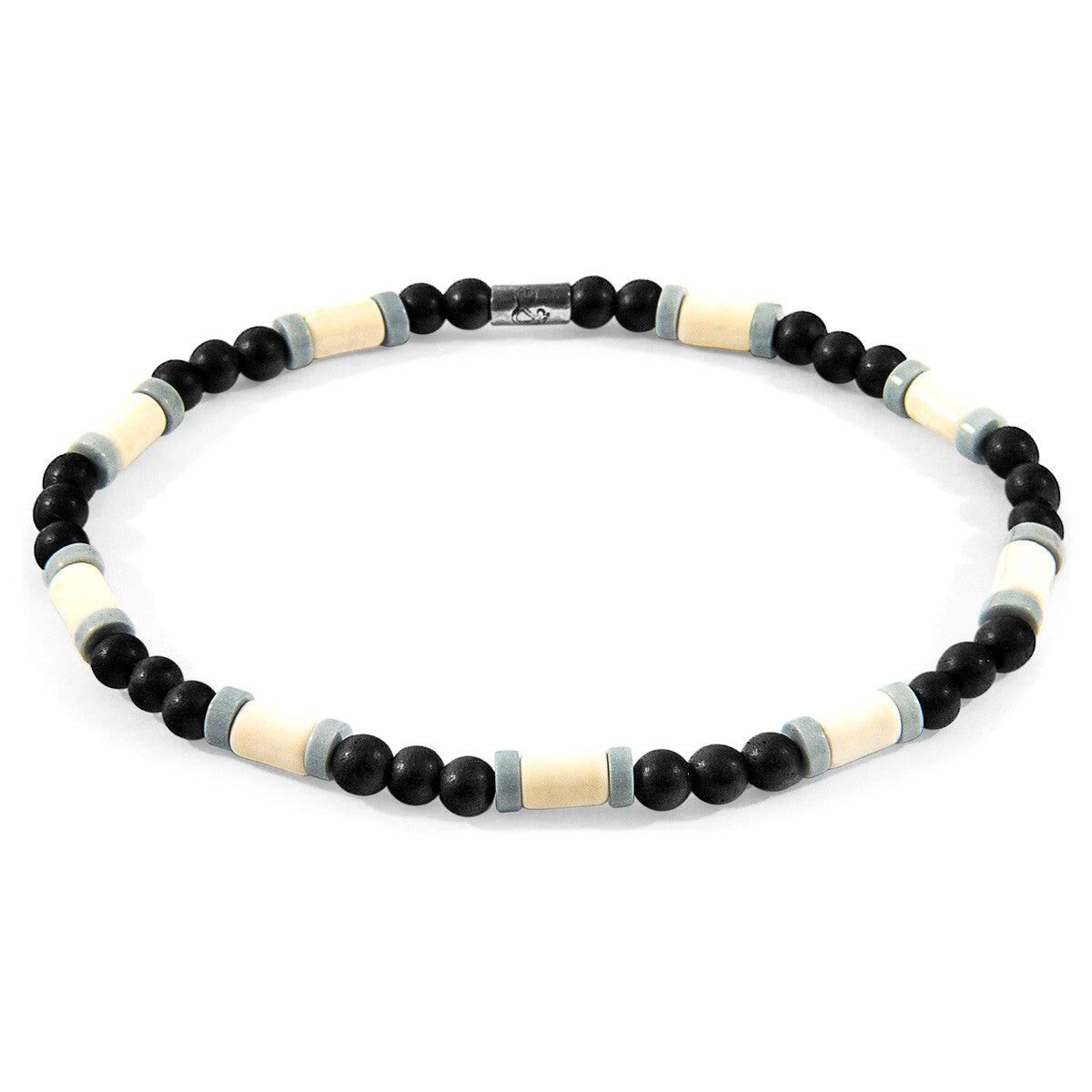 Bracciale Samuel SKINNY in argento e pietra turchese bianco sporco, agata grigia e legno di ebano nero