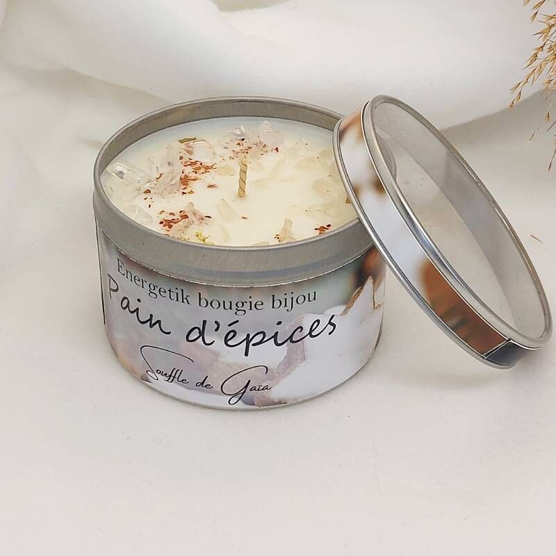 Candela gioiello profumata al pan di zenzero - Ciondolo in pietra litoterapica omaggio - Cera naturale - Profumazione Grasse