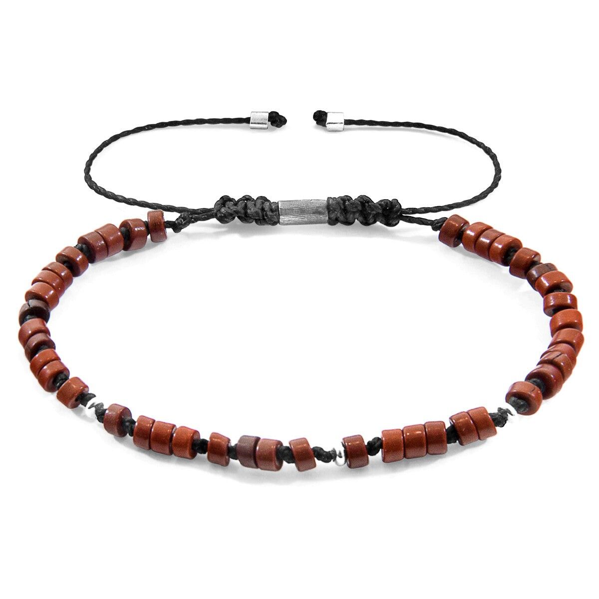 Pulsera delgada de macramé Percy de plata y piedra turquesa marrón