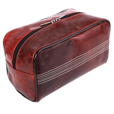 CRICKET-GIFTS Borsa da bagno in pelle di bufalo per cricket Borsa da toilette resistente per giocatori di cricket e tifosi Fodera resistente all'umidità, cerniera di sicurezza e maniglia per il trasporto 25 cm x 14 cm