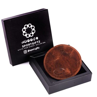 SPORTGIFTZ - Sottobicchiere in pelle di bufalo | Cuciture a forma di pallone da rugby | Design resistente ed elegante | Ideale per tavoli da pranzo e da caffè | Sottobicchiere a forma di pallone da rugby, marrone, taglia unica