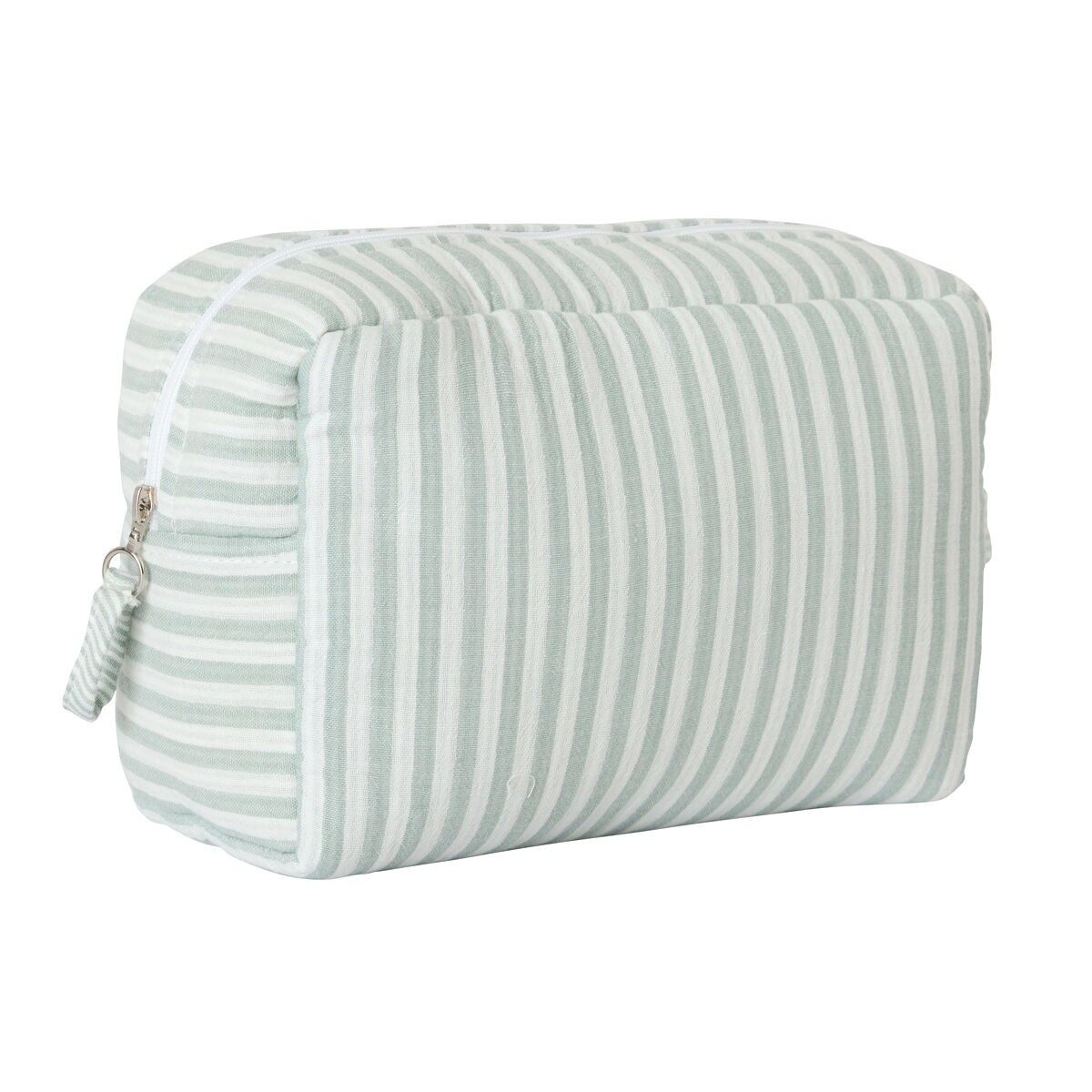 Trousse de toilette gaze de coton doublé coton enduit rayé - Vert de gris