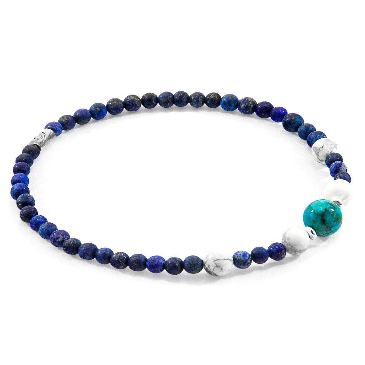 Bracciale Frederick SKINNY in argento e pietra con sodalite blu, howlite bianca e turchese blu