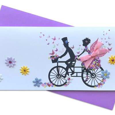 Tarjeta doblemente plegada hecha a mano con sobre 10 x 20 cm