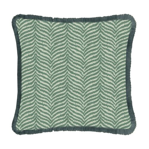 Zebra Green Fringed Cushion