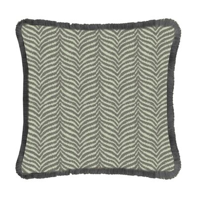 Cojín con flecos gris cebra