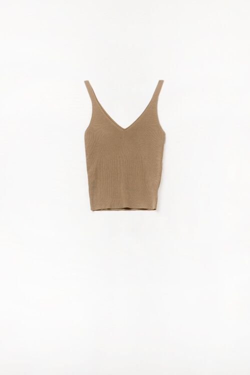 Comfy Ribbed knitted  Tank Top in Camel
