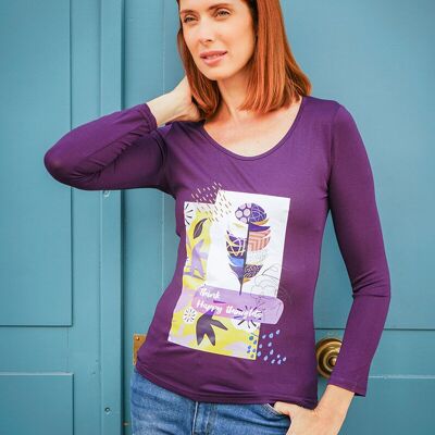 T-shirt viola a maniche lunghe in viscosa