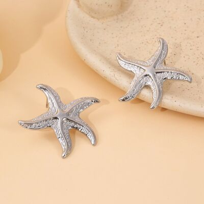 Pendientes de plata con forma de estrella de mar texturizada