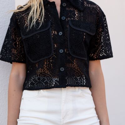 Crochet vest with patch pockets - CK08362