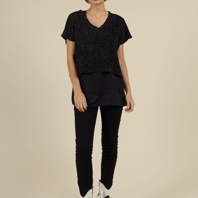 Black sleeveless sweater in shimmering knit