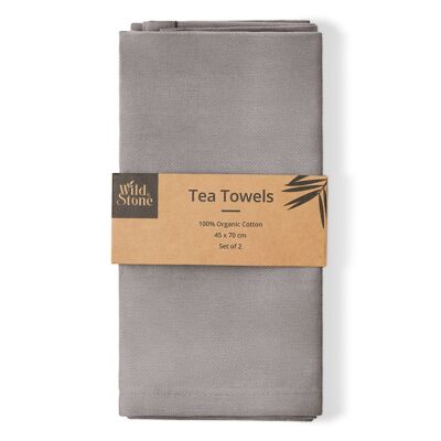 Organic Cotton Tea Towel | Herringbone Weave (Dove Grey)