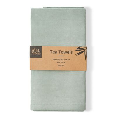 Organic Cotton Tea Towel | Herringbone Weave (Moss Green)