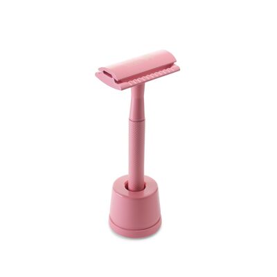 Paquete de maquinilla de afeitar de seguridad reutilizable y soporte de maquinilla de afeitar (rosa)