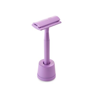 Paquete de maquinilla de afeitar de seguridad reutilizable y soporte de maquinilla de afeitar (púrpura)