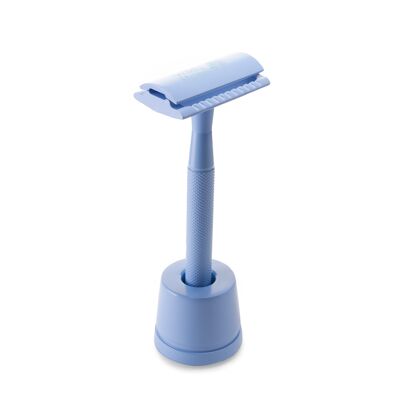 Reusable Safety Razor & Razor Stand Bundle (Blue)