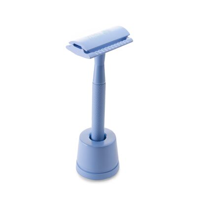 Paquete de maquinilla de afeitar de seguridad reutilizable y soporte de maquinilla de afeitar (azul)