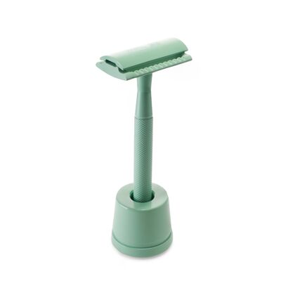 Reusable Safety Razor & Razor Stand Bundle (Green)