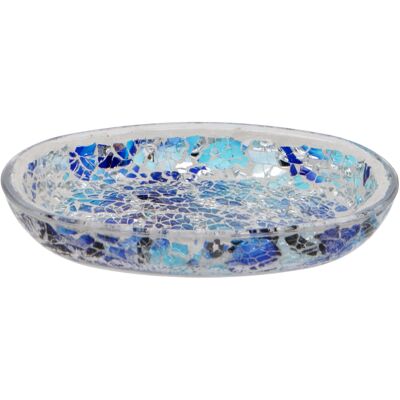 Porte-savon en mosaïque de verre craquelé bleu