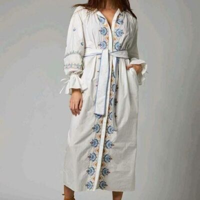 Abito lungo in cotone fatto a mano con maniche lunghe per donna B2B
