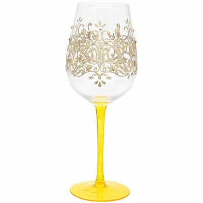 Copa de vino con estampado dorado pintado a mano